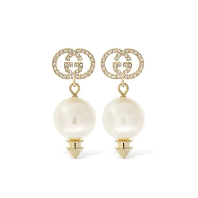18K Gucci Double Pearl Pendant Earrings