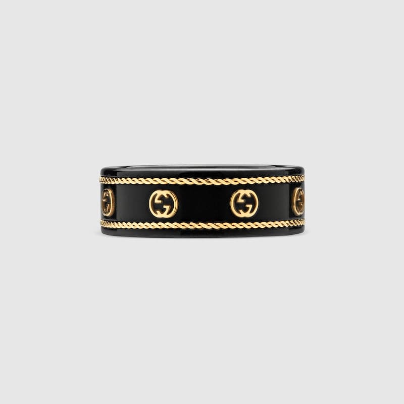 18K Gucci Double Interlocking Gucci Icon Black Corundum Ring