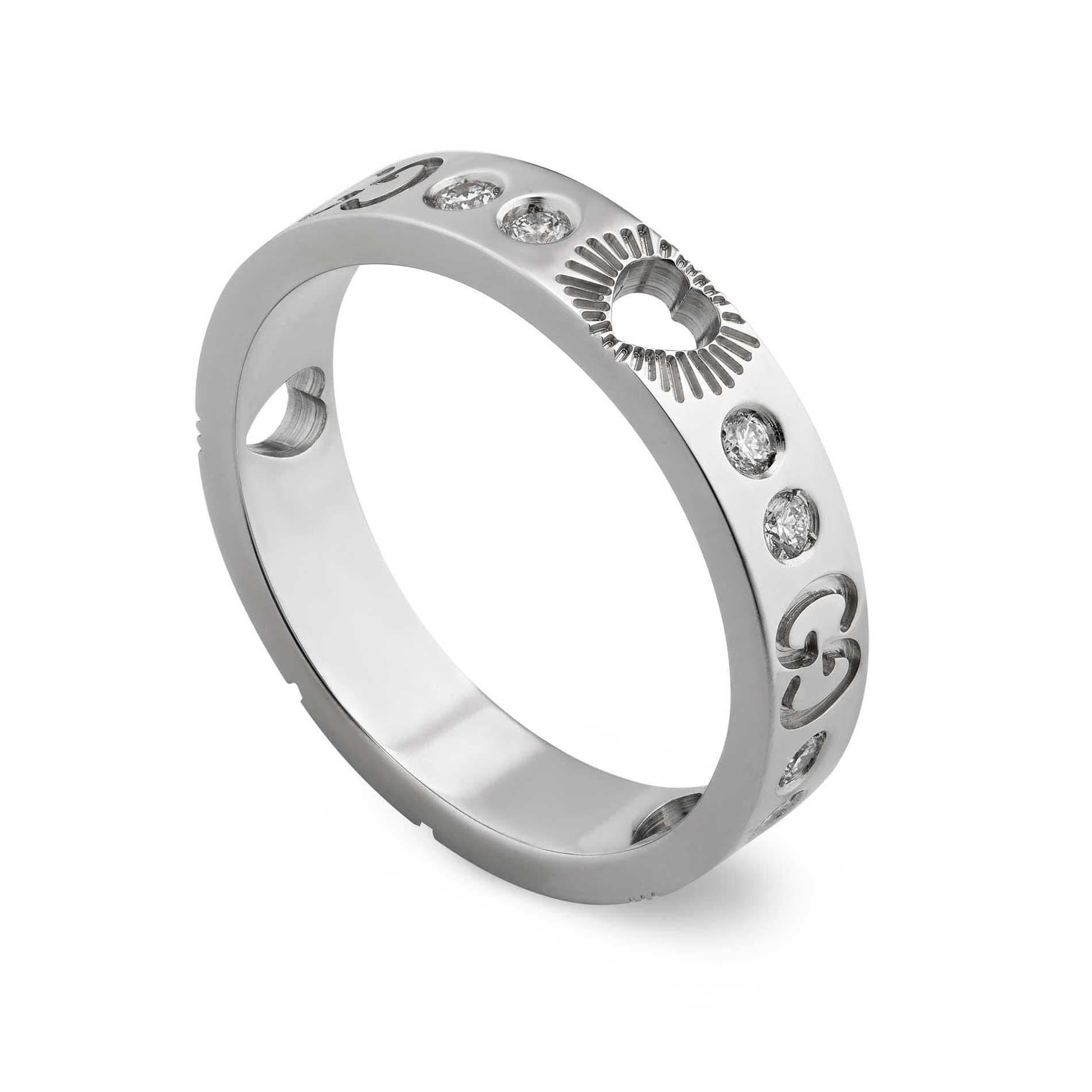 18K Gucci Double Icon Diamonds White Gold Ring