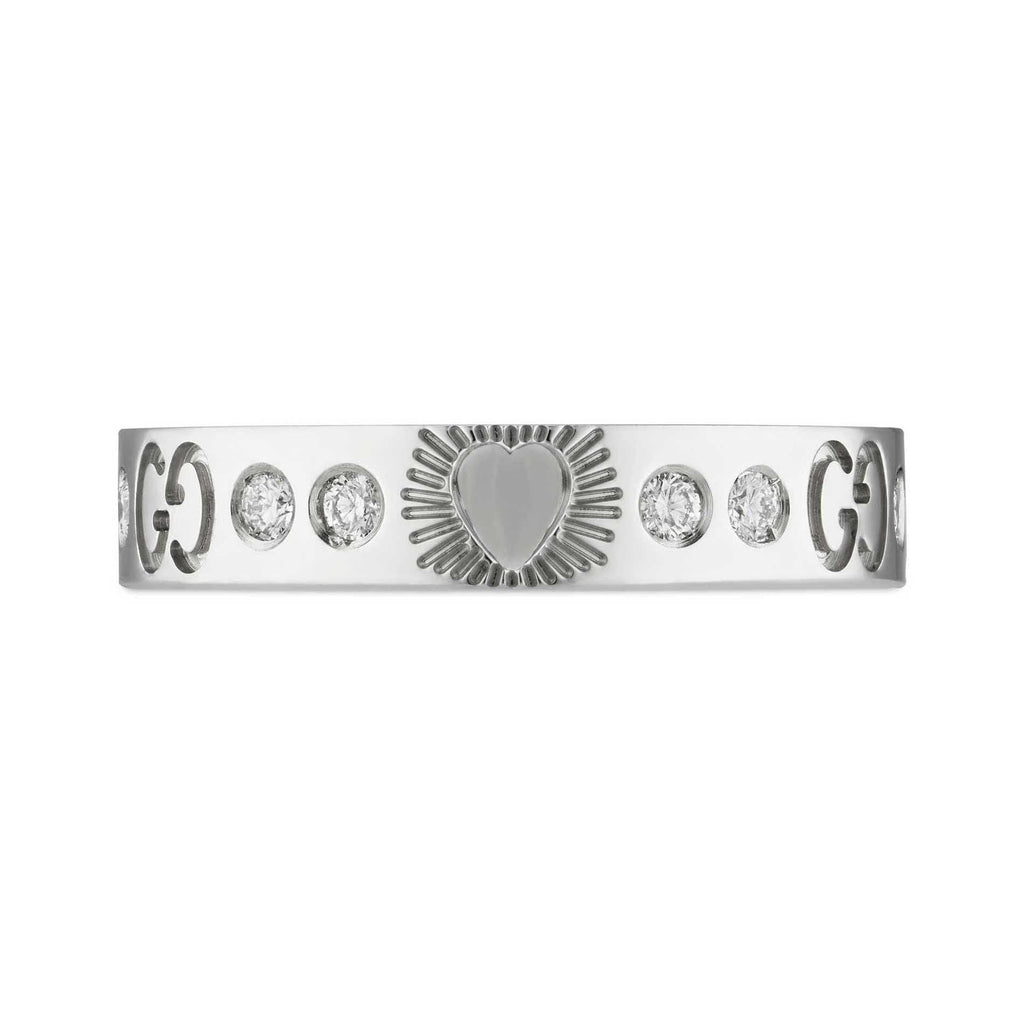 18K Gucci Double Icon Diamonds White Gold Ring