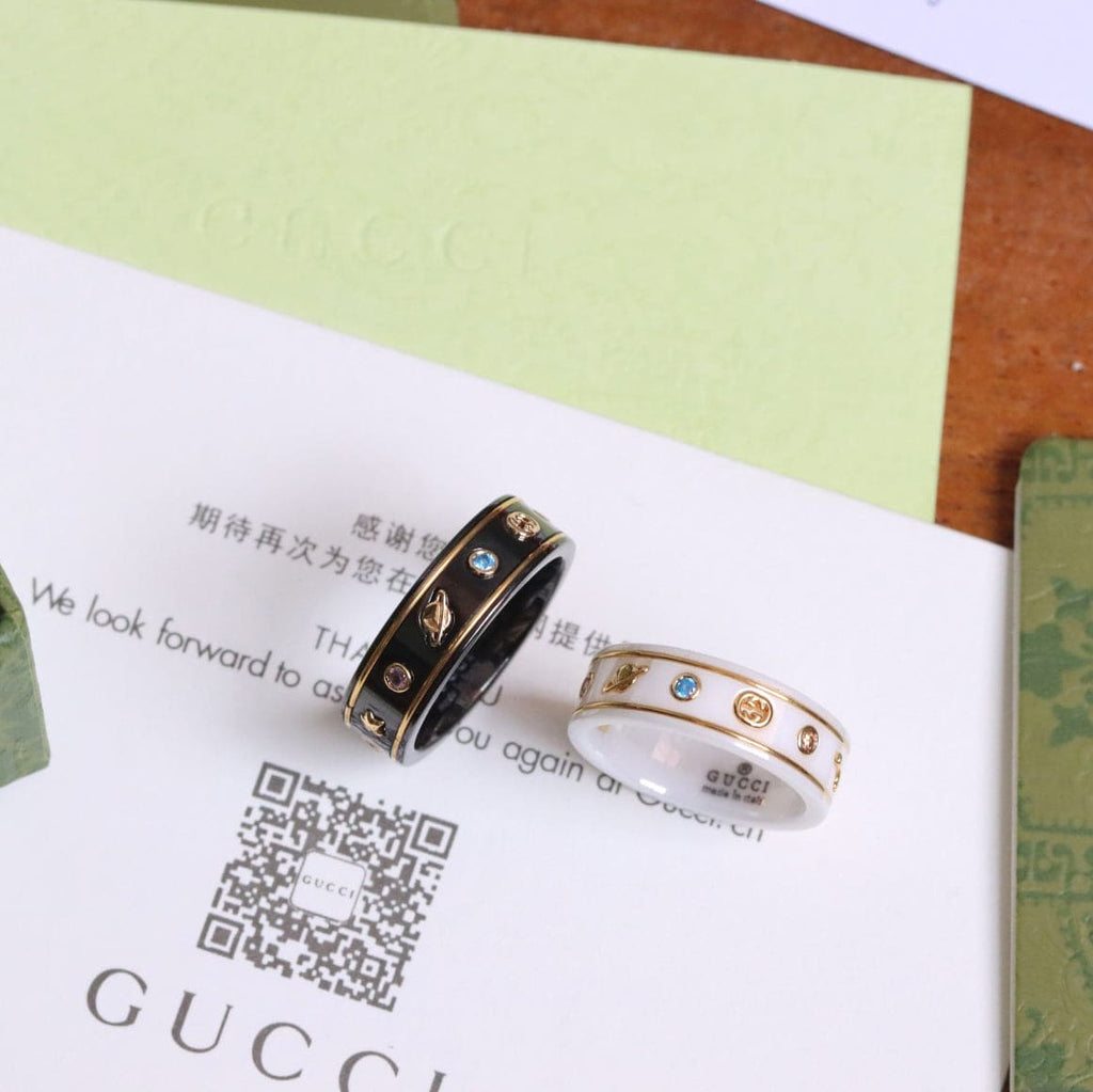18K Gucci Double Icon With Gemstones Corundum Ring