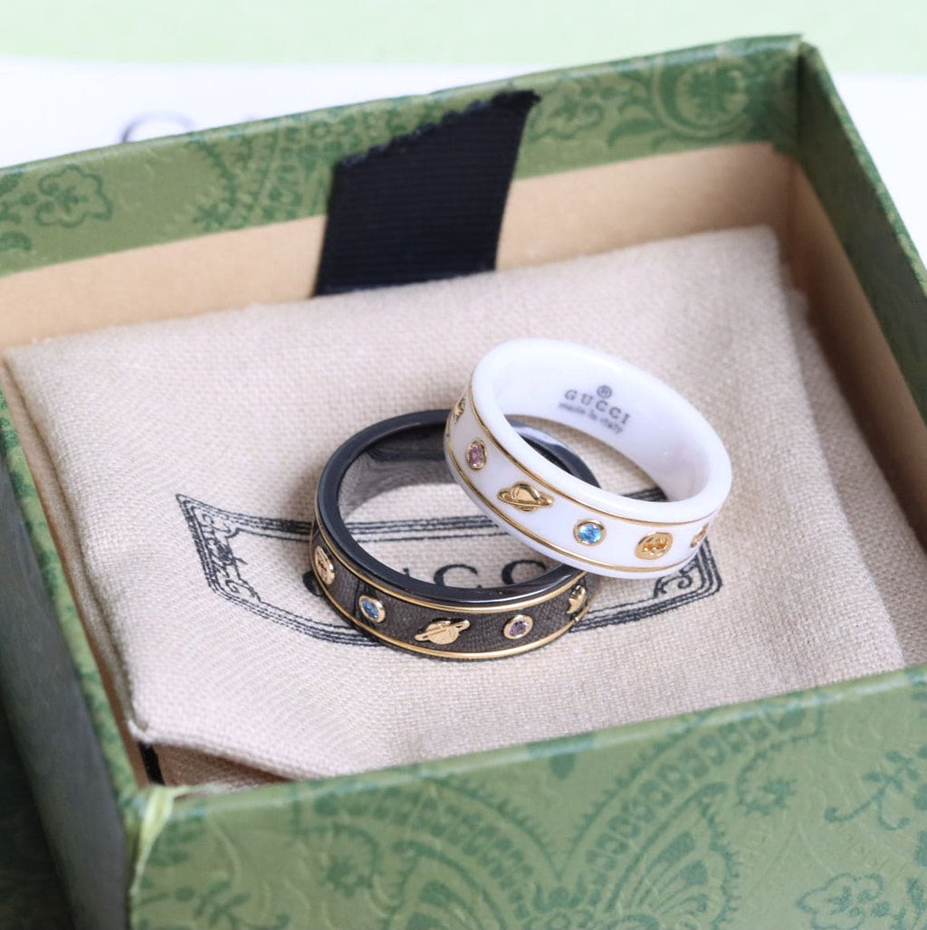 18K Gucci Double Icon With Gemstones Corundum Ring