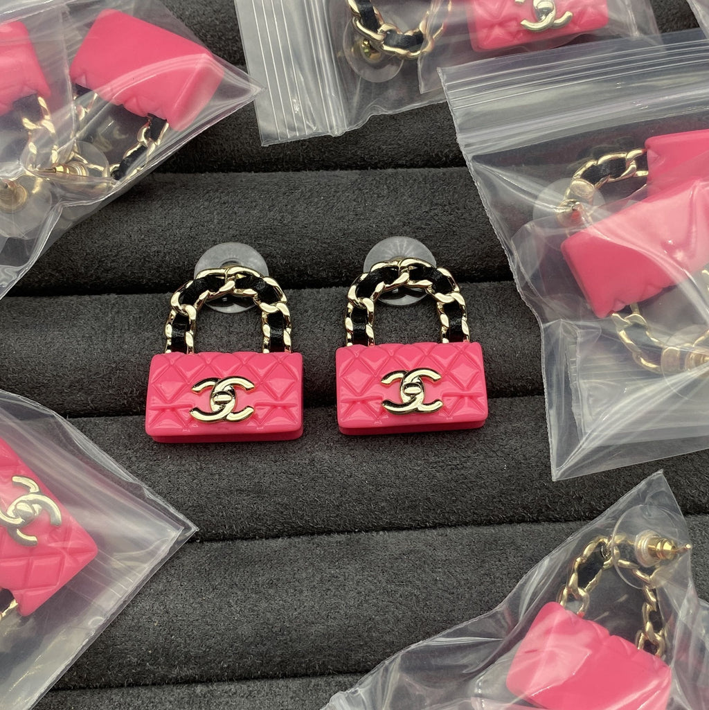 18K Chanel Classic Pink Bag Earrings