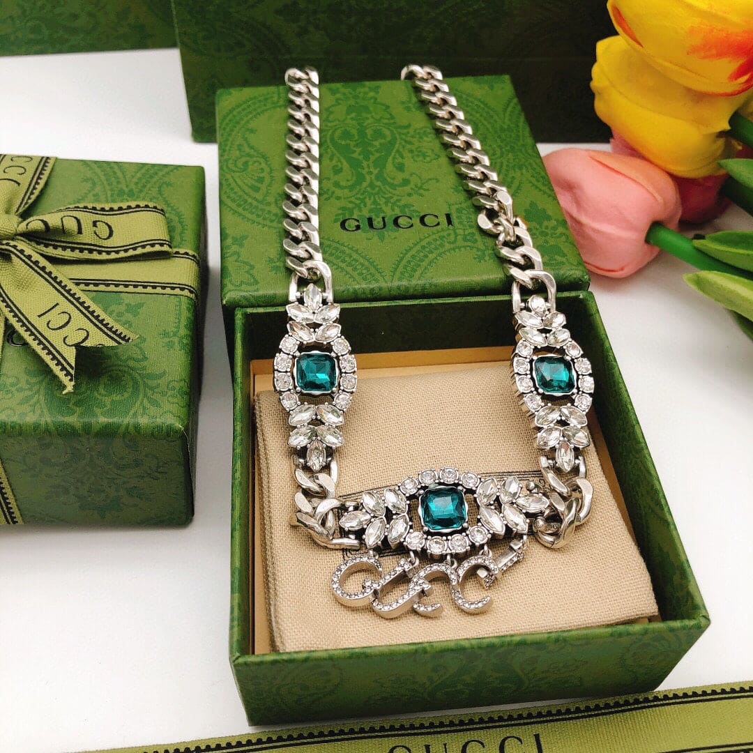 18K Gucci Double Script Diamonds Necklace