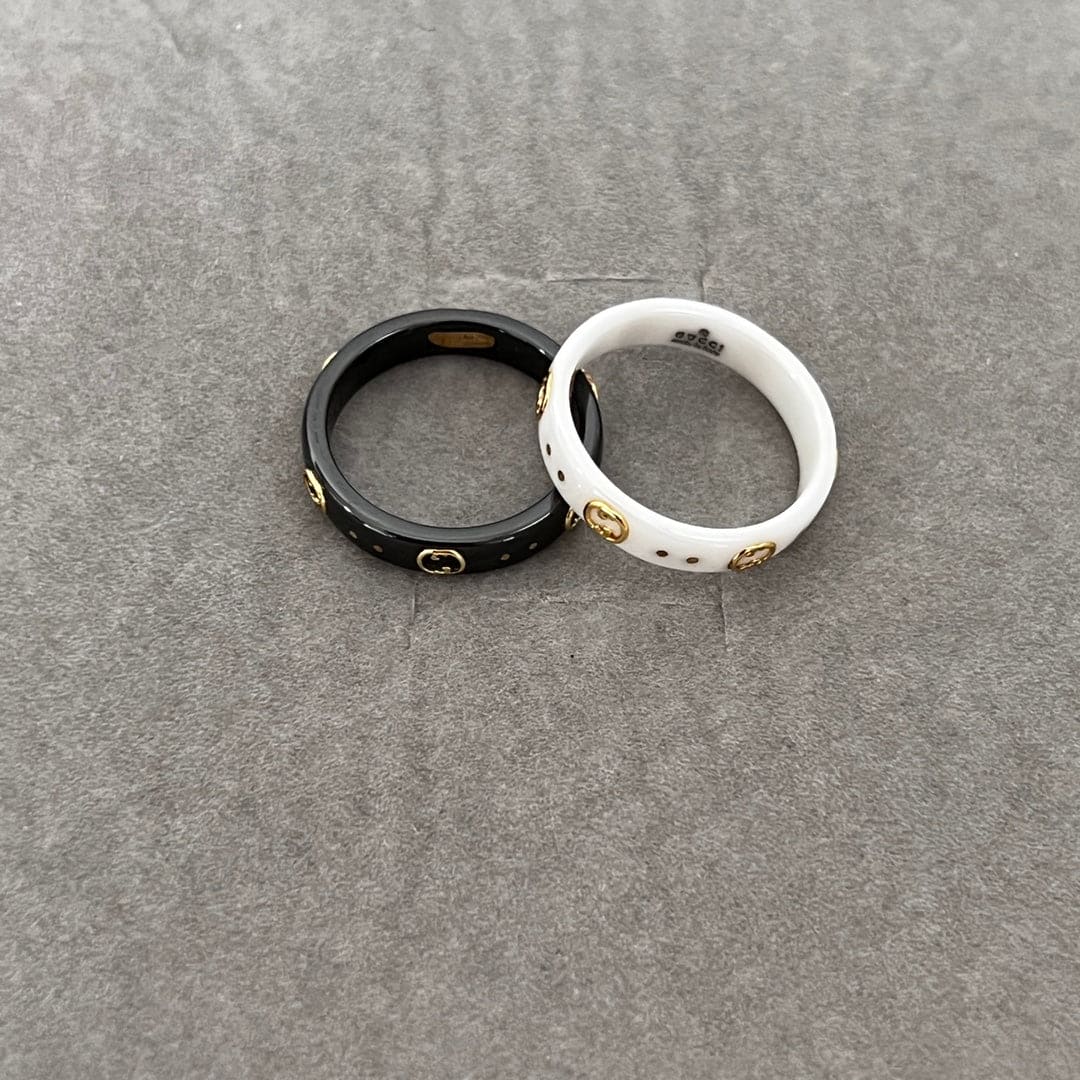 18K Gucci Double Icon Black Corundum Ring