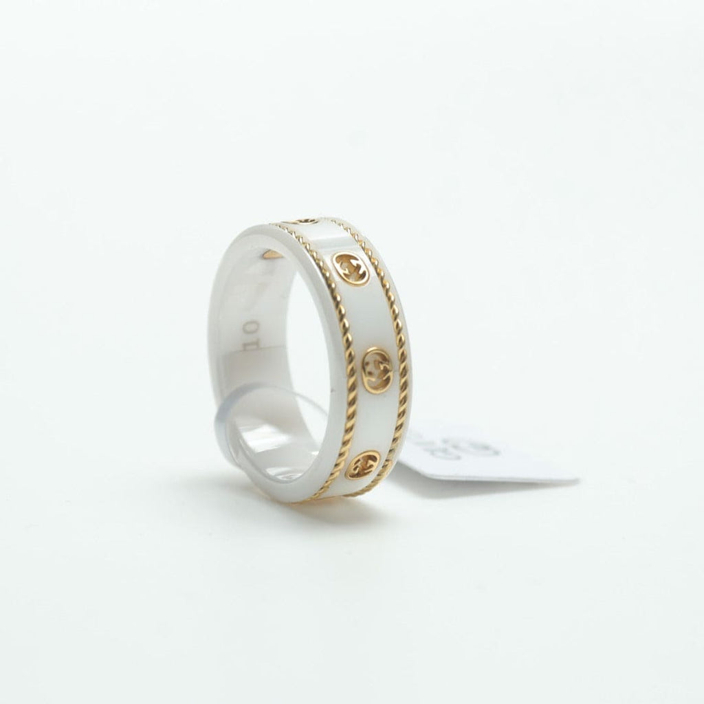 18K Gucci Double Interlocking Gucci Icon White Zirconia Ring