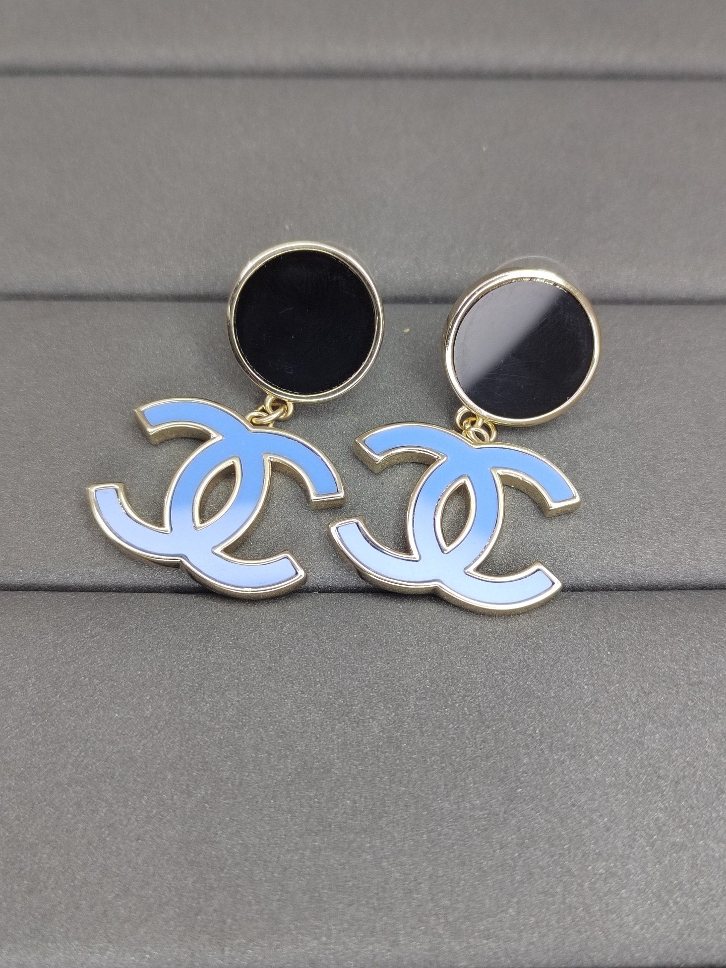 18K Chanel Classic Blue Dangle Earrings