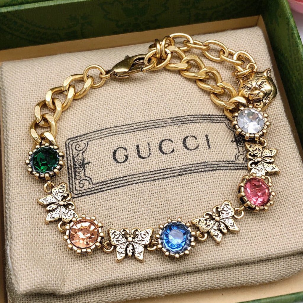 18K Gucci Double Interlocking Gucci Crystals Bracelet