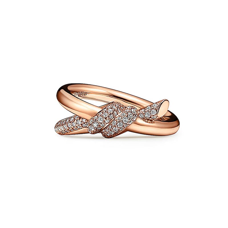 18K Tiffany Rose Gold Knot Double Row Diamonds Ring