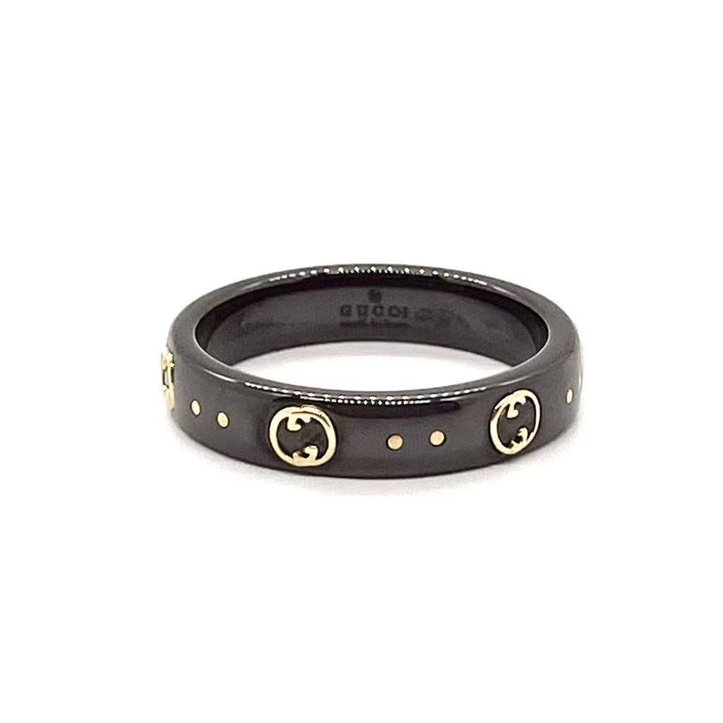 18K Gucci Double Icon Black Corundum Ring