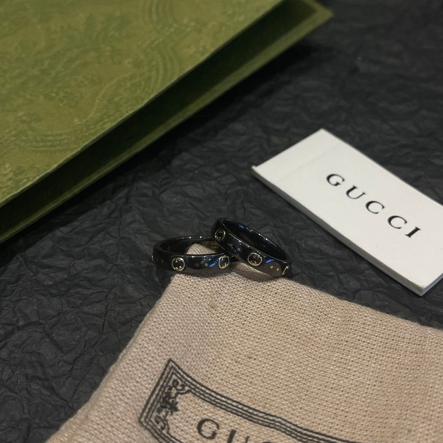 18K Gucci Double Icon Black Corundum Ring