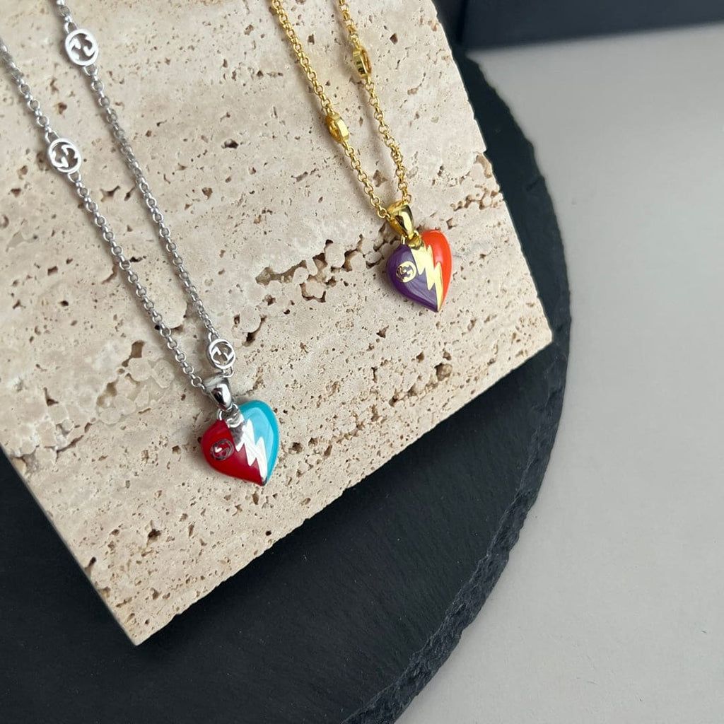 18K Gucci Double Interlocking Gucci Heart Lightning Charm Necklace