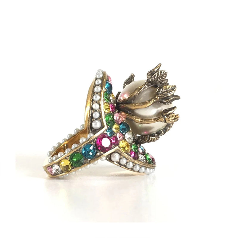 18K Gucci Double Multistone Pearl Ring
