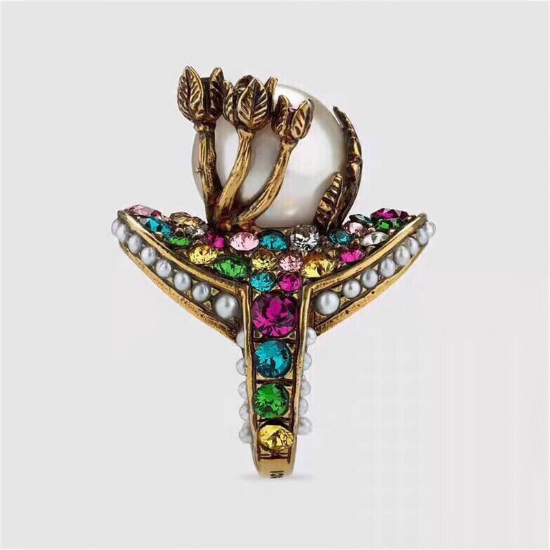 18K Gucci Double Multistone Pearl Ring
