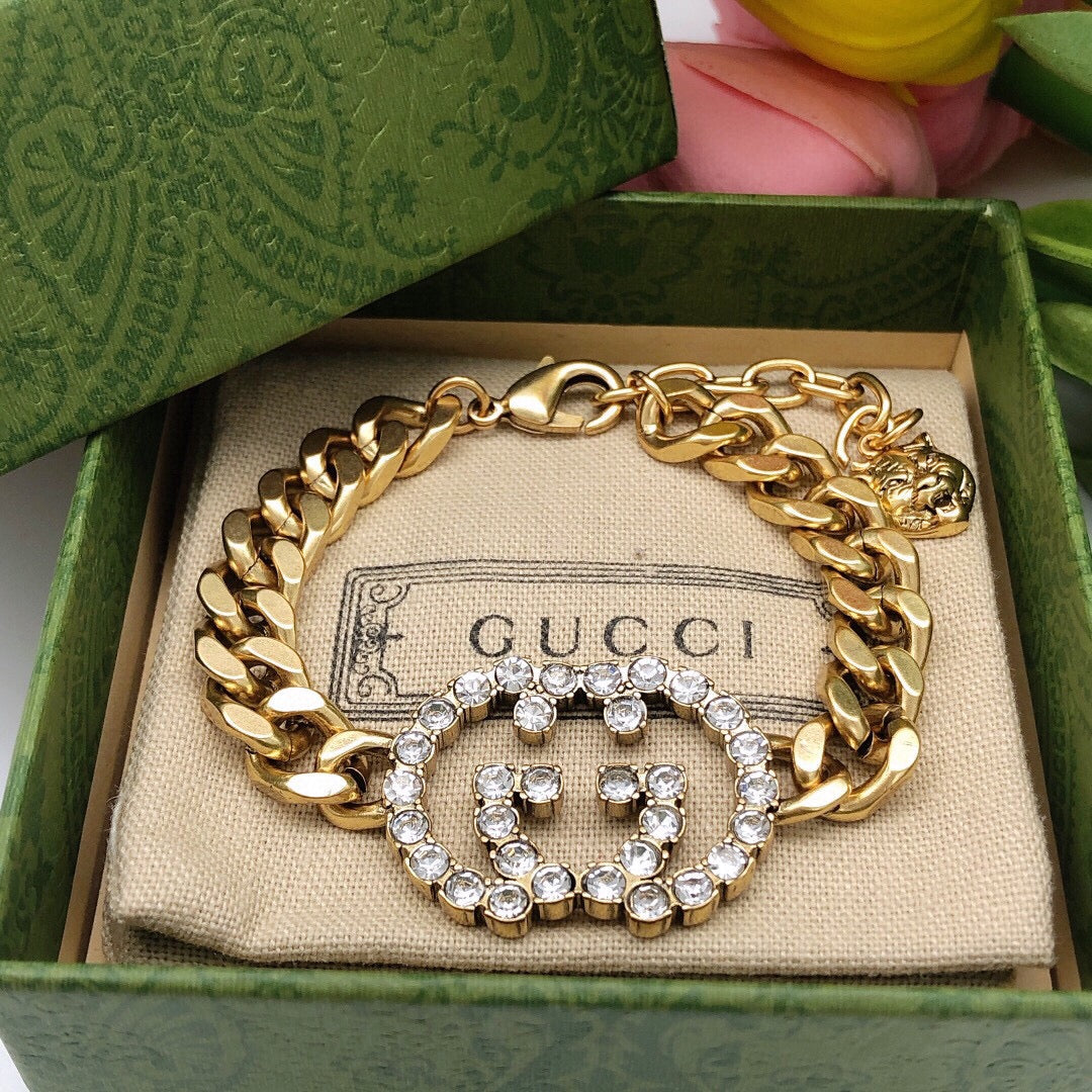 18K Gucci Double Interlocking Gucci Diamond Chain Bracelet