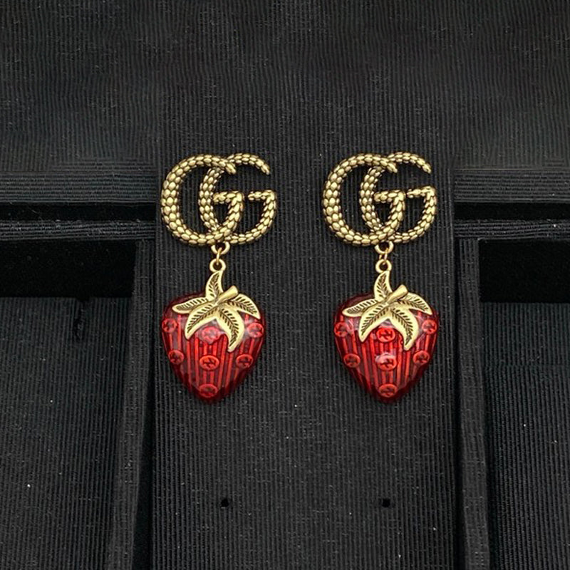 18K Gucci Double Green & Red Berry Earrings
