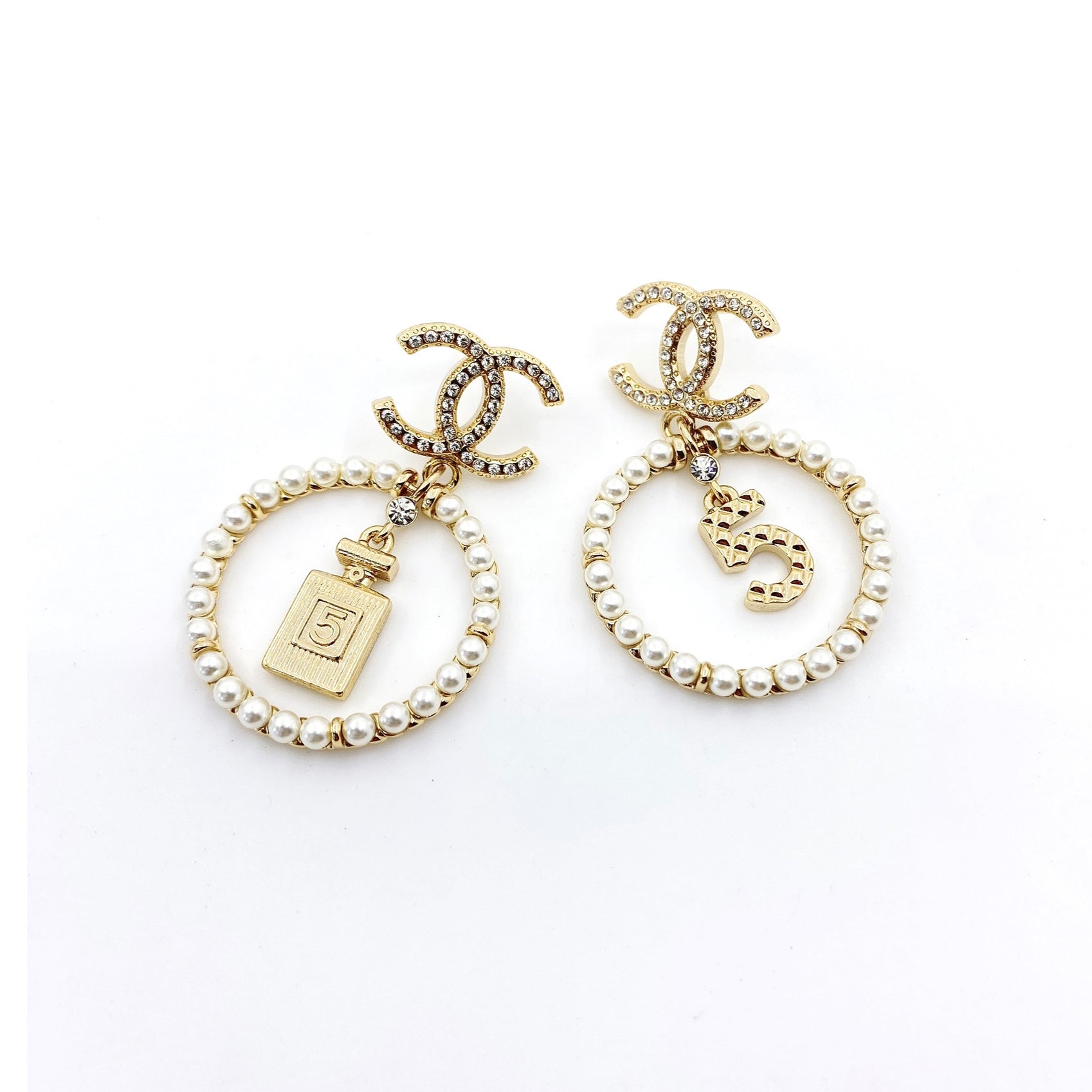 18K Chanel No. 5 Perfume Pendant Earrings