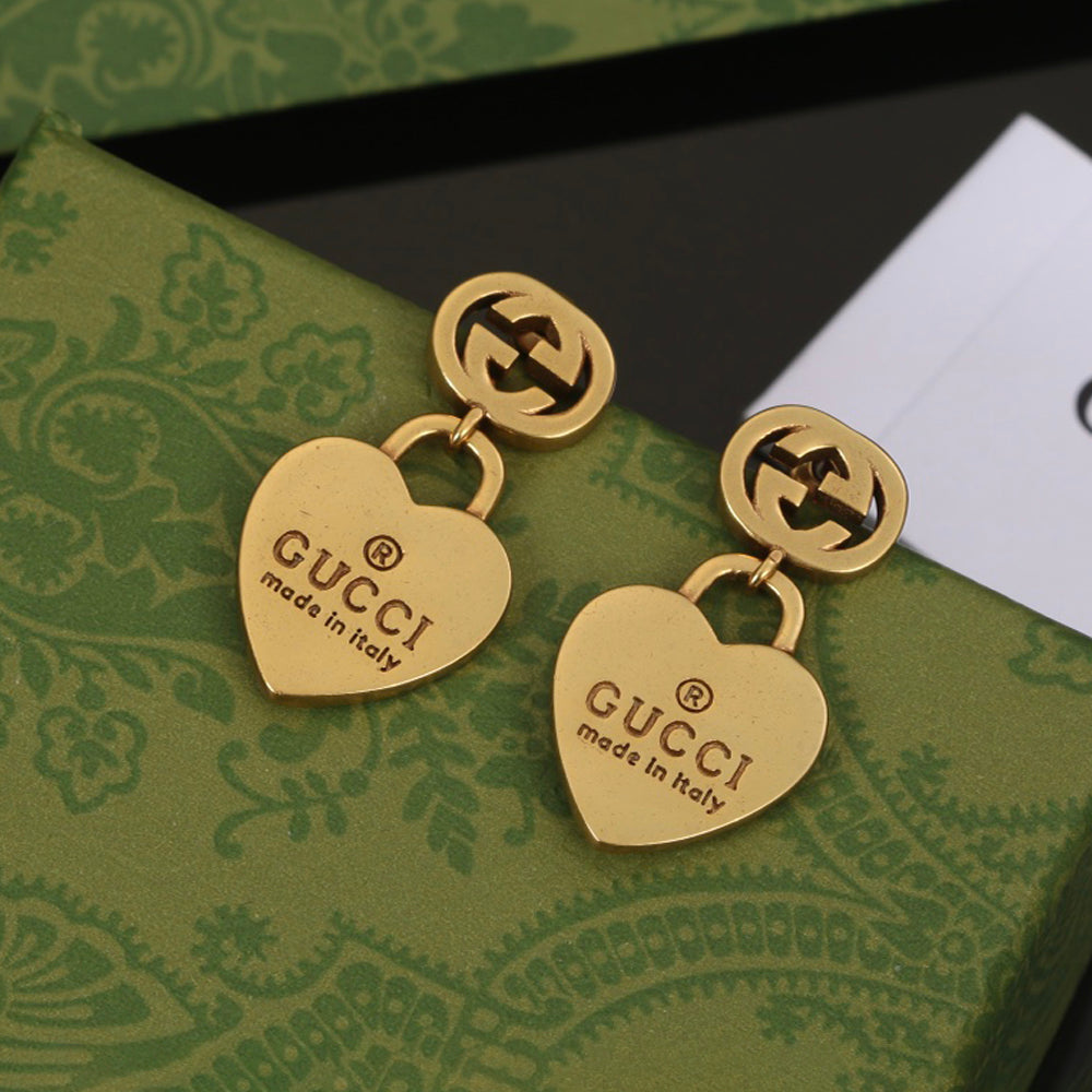 18K Gucci Double Heart Pendant Earrings