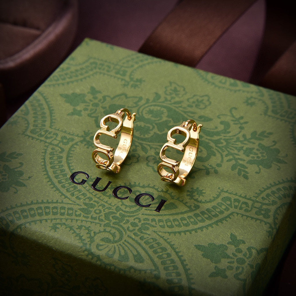 18K Gucci Double Script Earrings