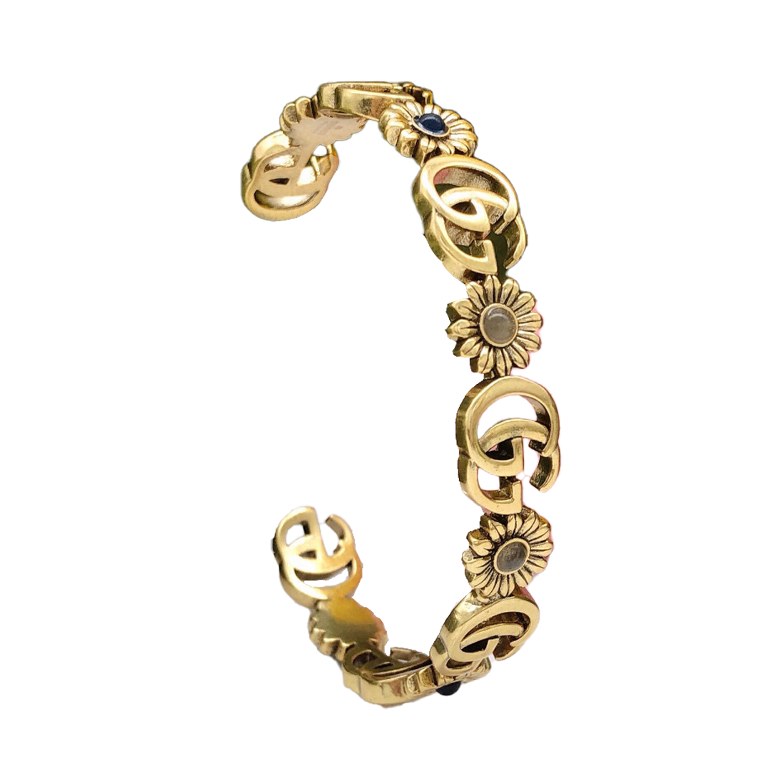 18K Gucci Double Flowers Open Cuff Bracelet