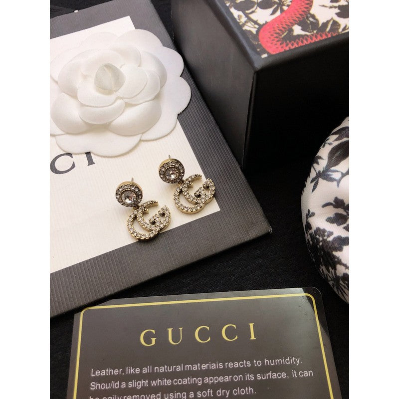 18K Gucci Double GucciCrystal Pendant Earrings