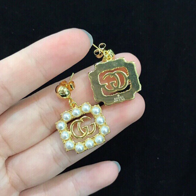 18K Gucci Double Square Pearl Earrings