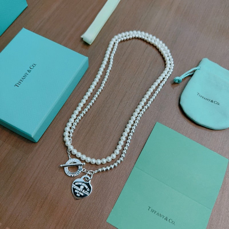18K Tiffany Return to Heart Tag Chain Pearl Link Necklace