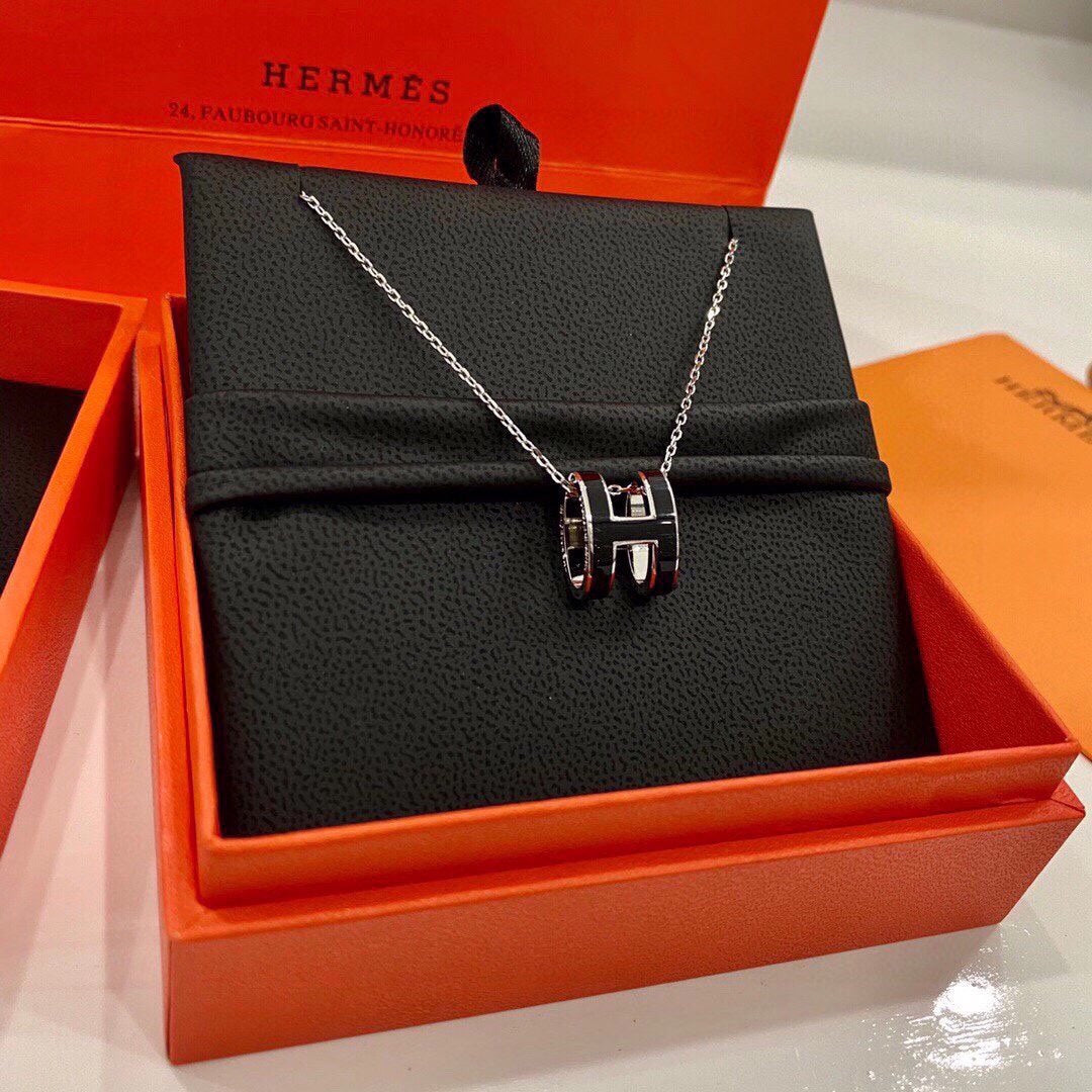 18K Hermes Mini Pop Black Necklace