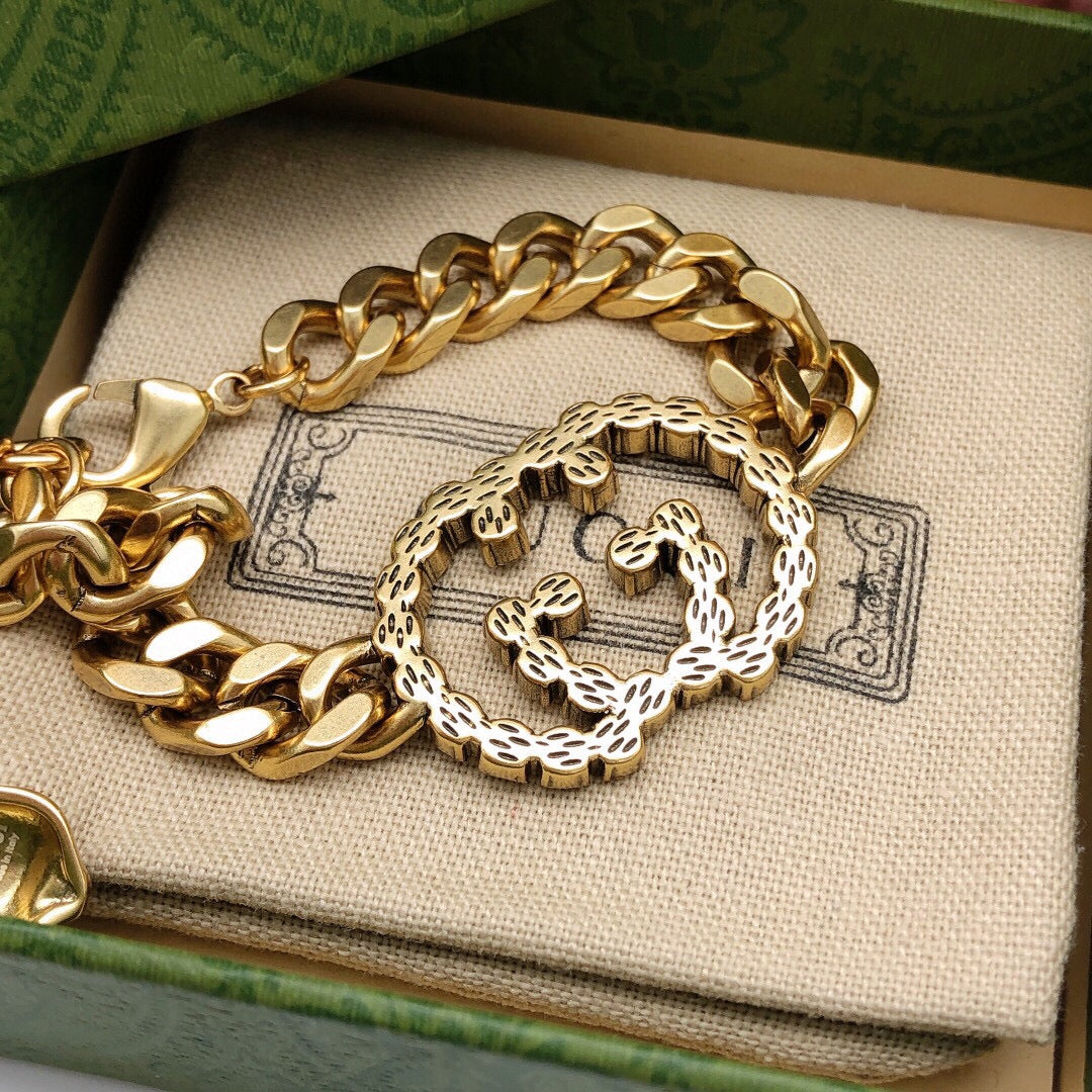 18K Gucci Double Interlocking Gucci Diamond Chain Bracelet