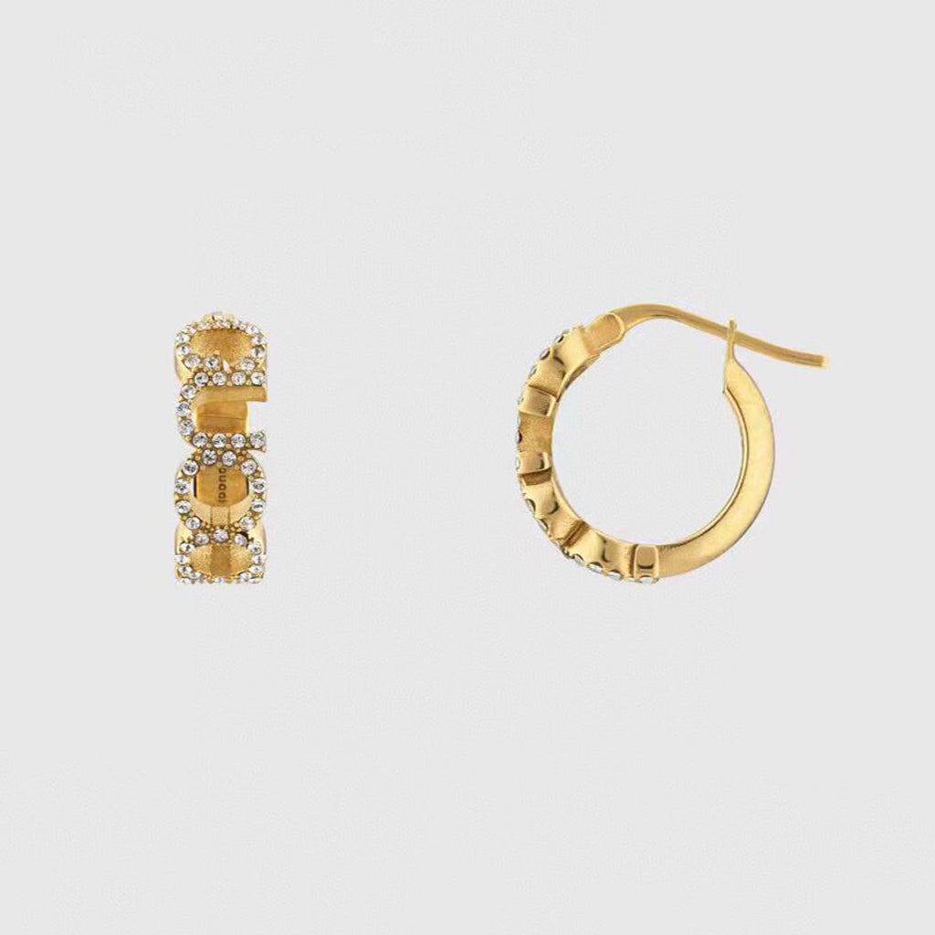 18K Gucci Double Embellished Script Letter Earrings