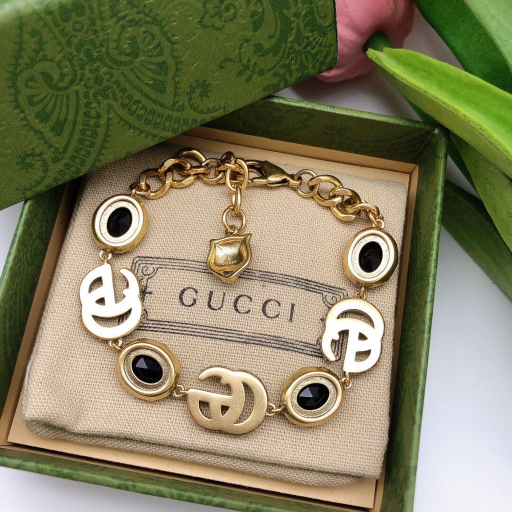18K Gucci Double Black Stones Chain Bracelet