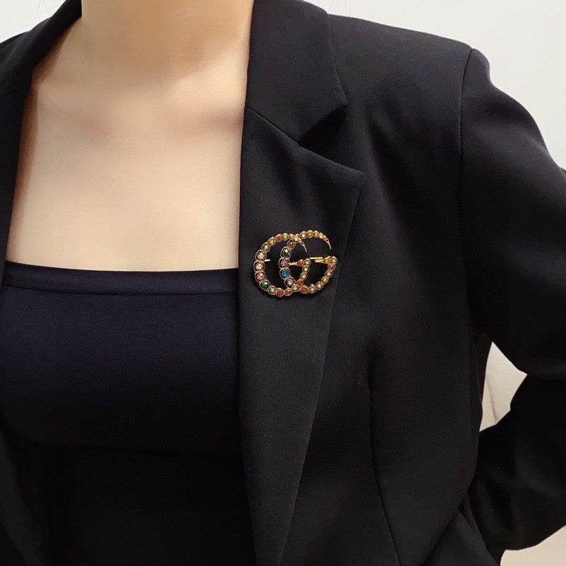 18K Gucci Double Color Crystal Brooch