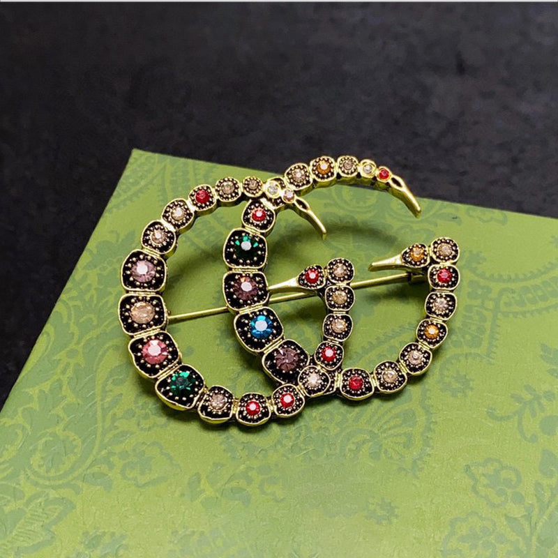 18K Gucci Double Color Crystal Brooch