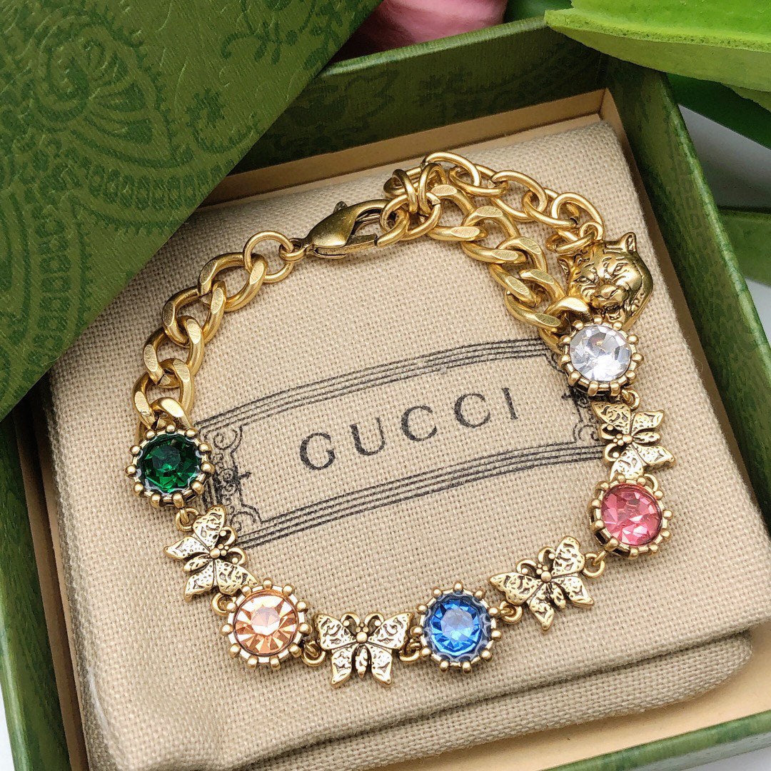 18K Gucci Double Interlocking Gucci Crystals Bracelet