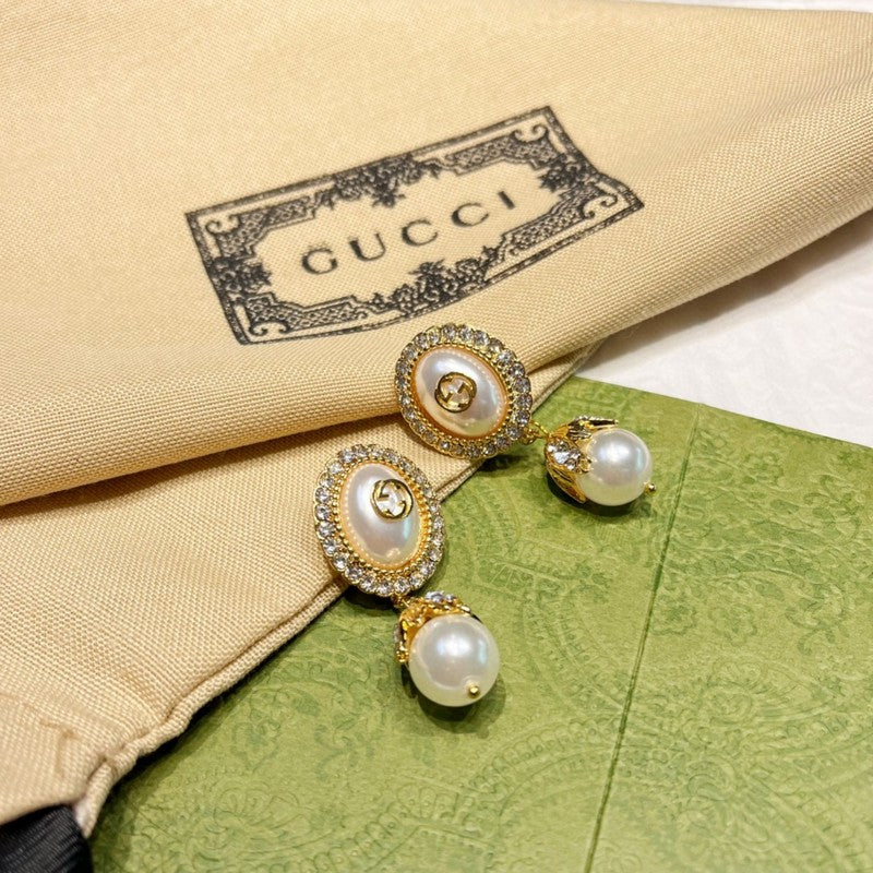 18K Gucci Double Flower Pearl Earrings