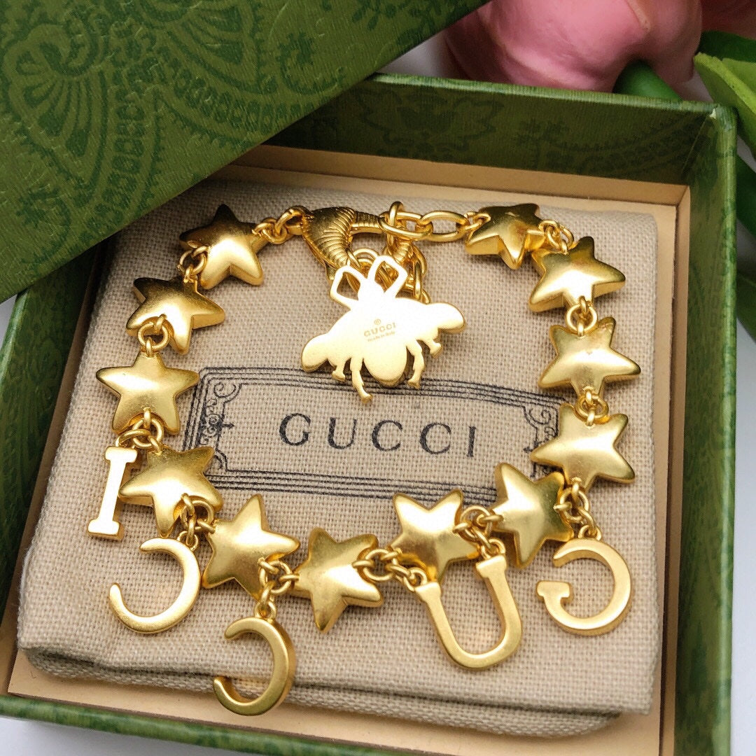 18K Gucci Double Script Crystals Bracelet