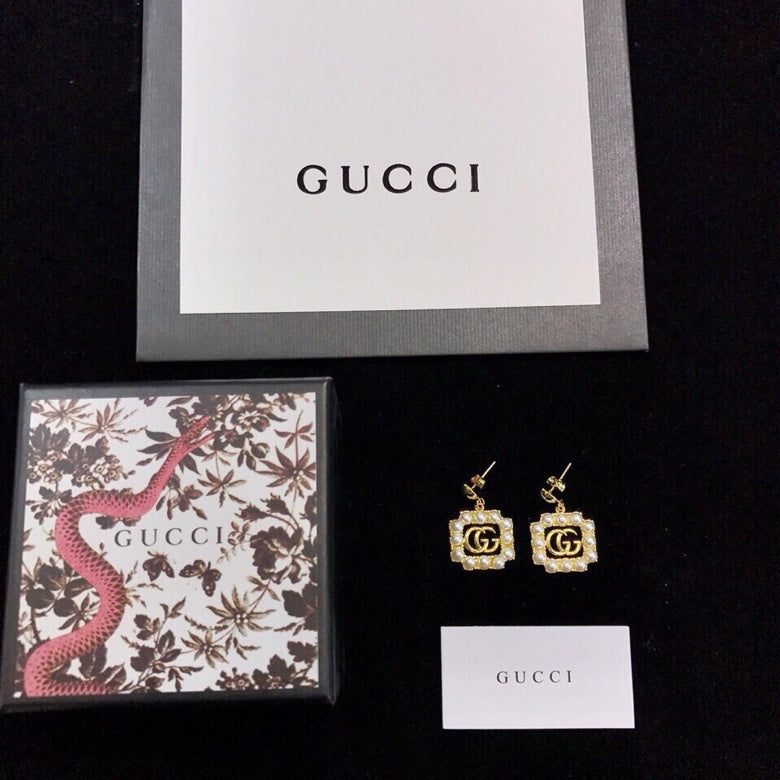 18K Gucci Double Square Pearl Earrings