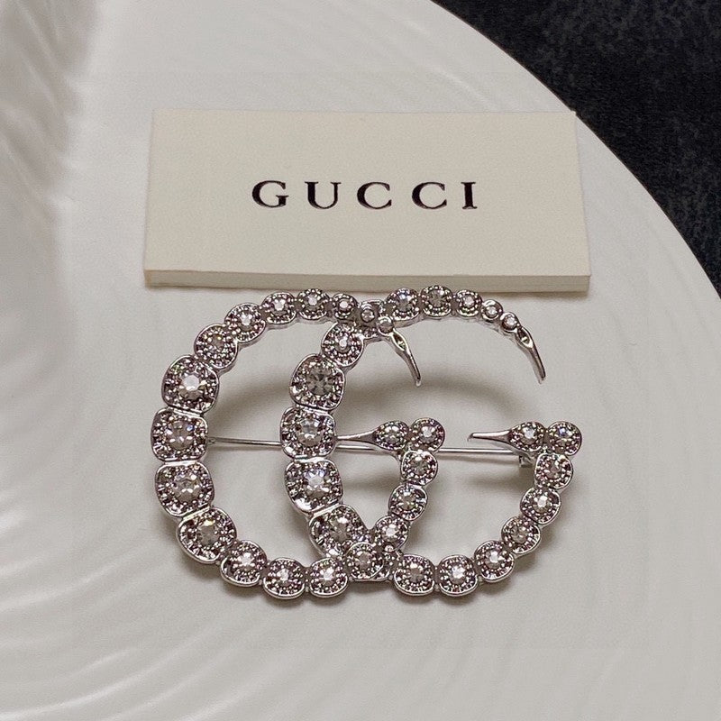 18K Gucci Double Crystal Brooch