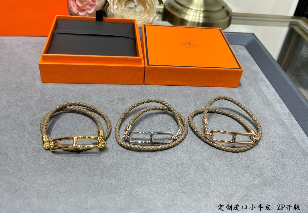18K Hermes Roulis Double Tour Grey Bracelet
