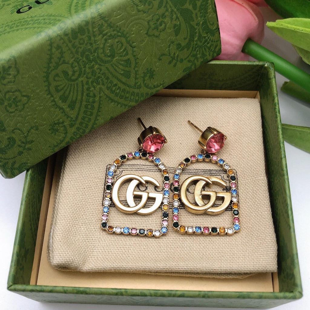 18K Gucci Double Color Crystals Earrings