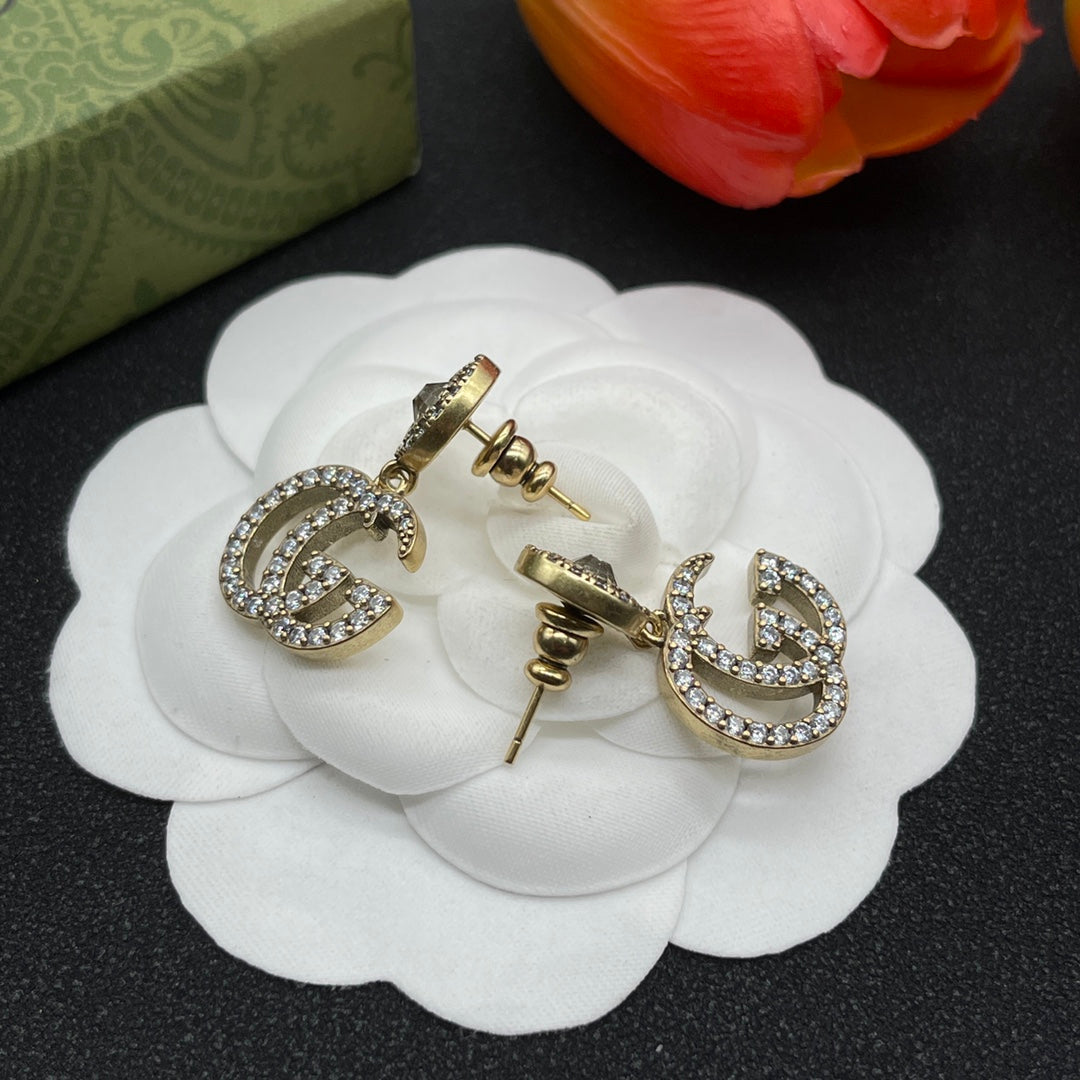 18K Gucci Double Crystals Earrings