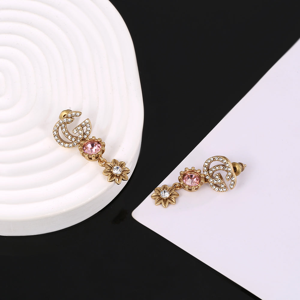 18K Gucci Double Flower Crystal Earrings