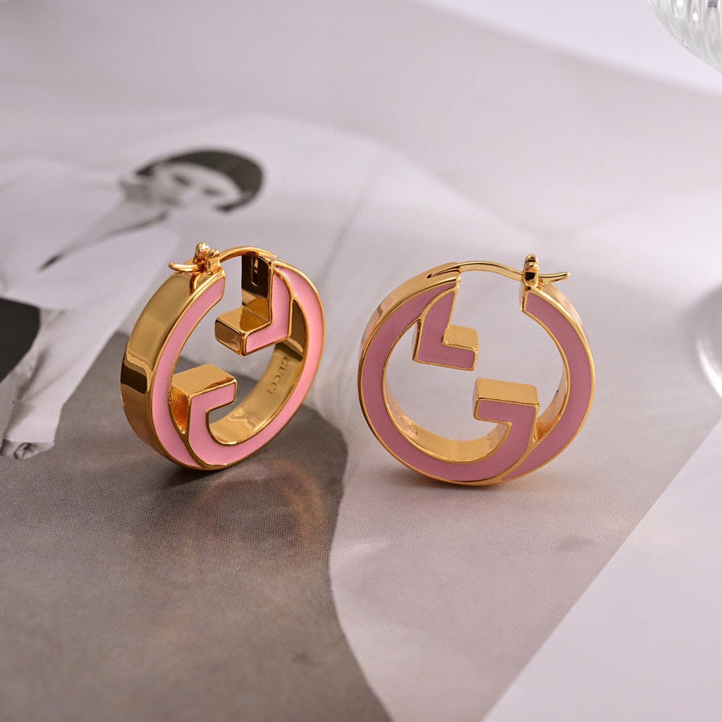 18K Gucci Double Pink Hollow Earrings