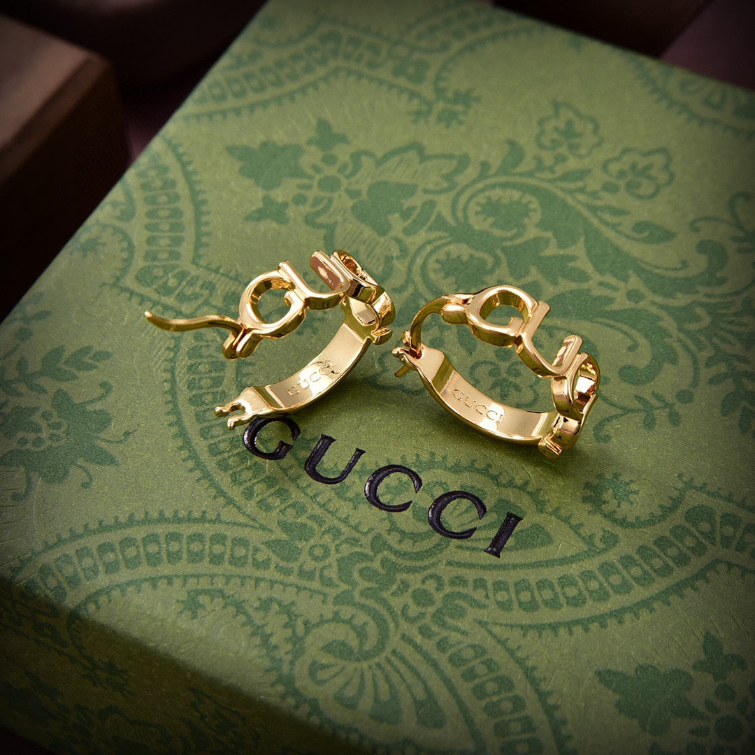 18K Gucci Double Script Earrings