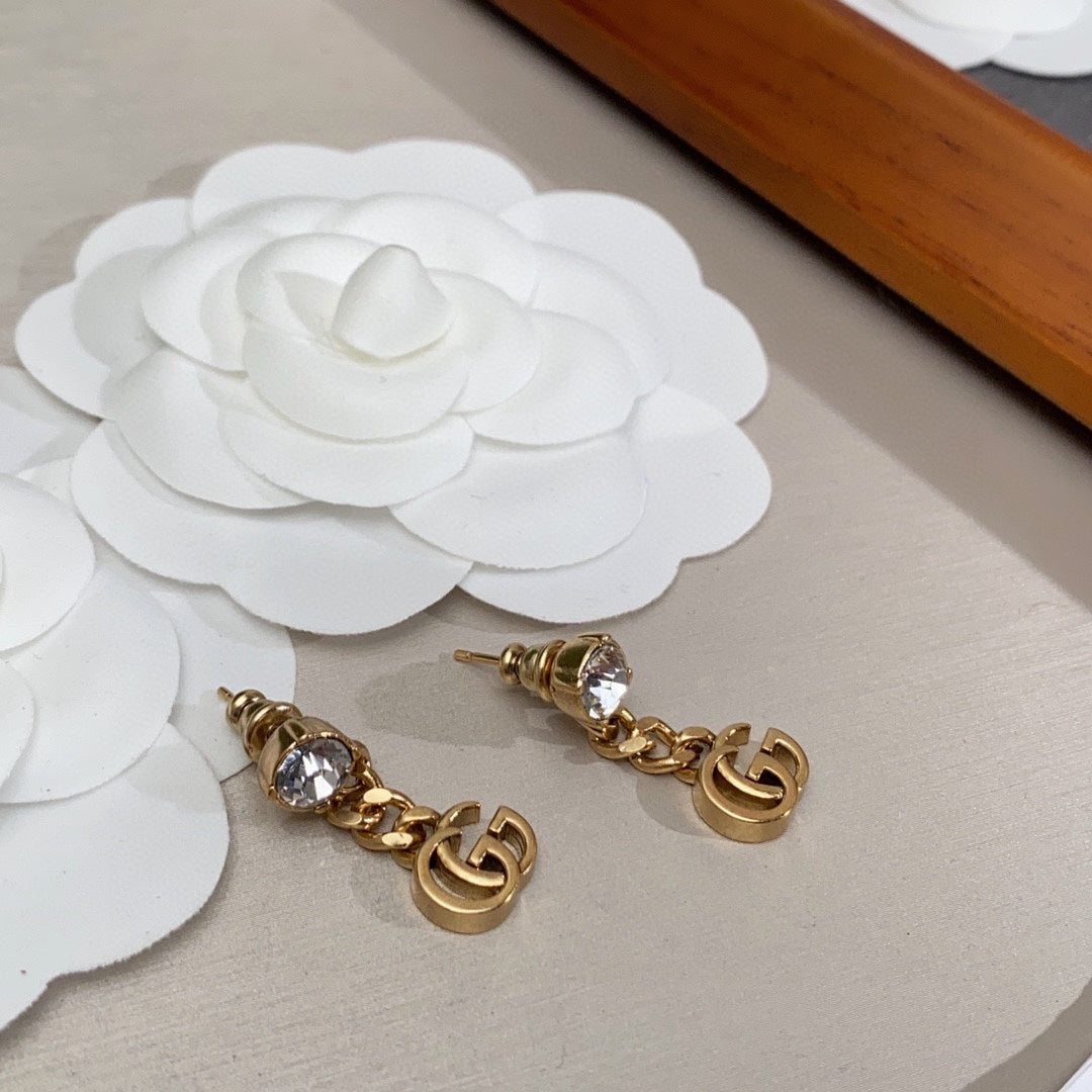 18K Gucci Double Crystal Chain Earrings