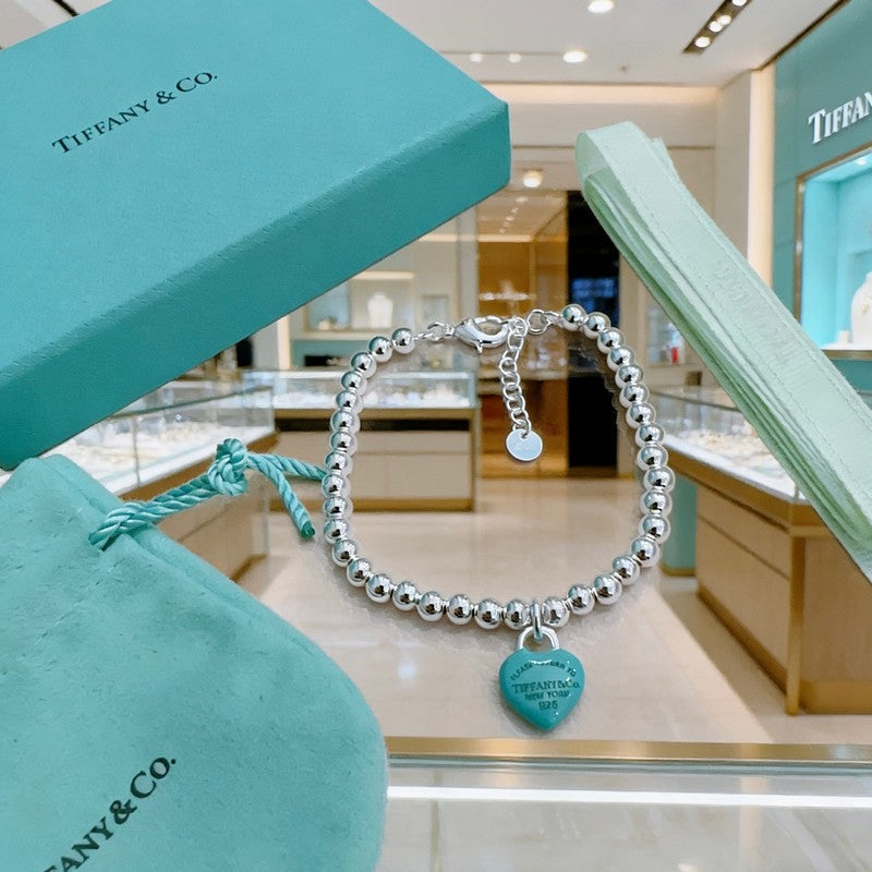 18K Tiffany Return to Big Blue Heart Tag Bead Bracelet