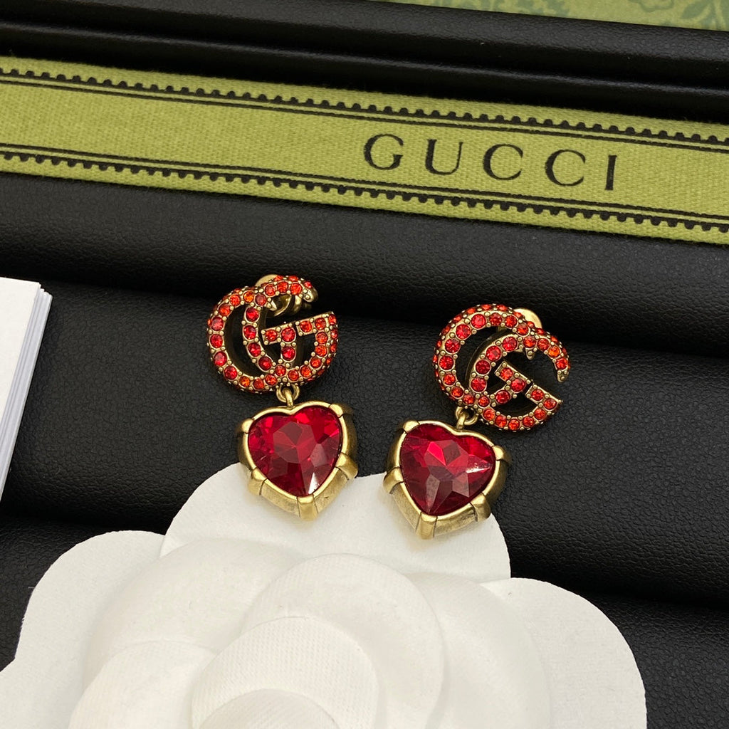 18K Gucci Double Red Crystal Earrings