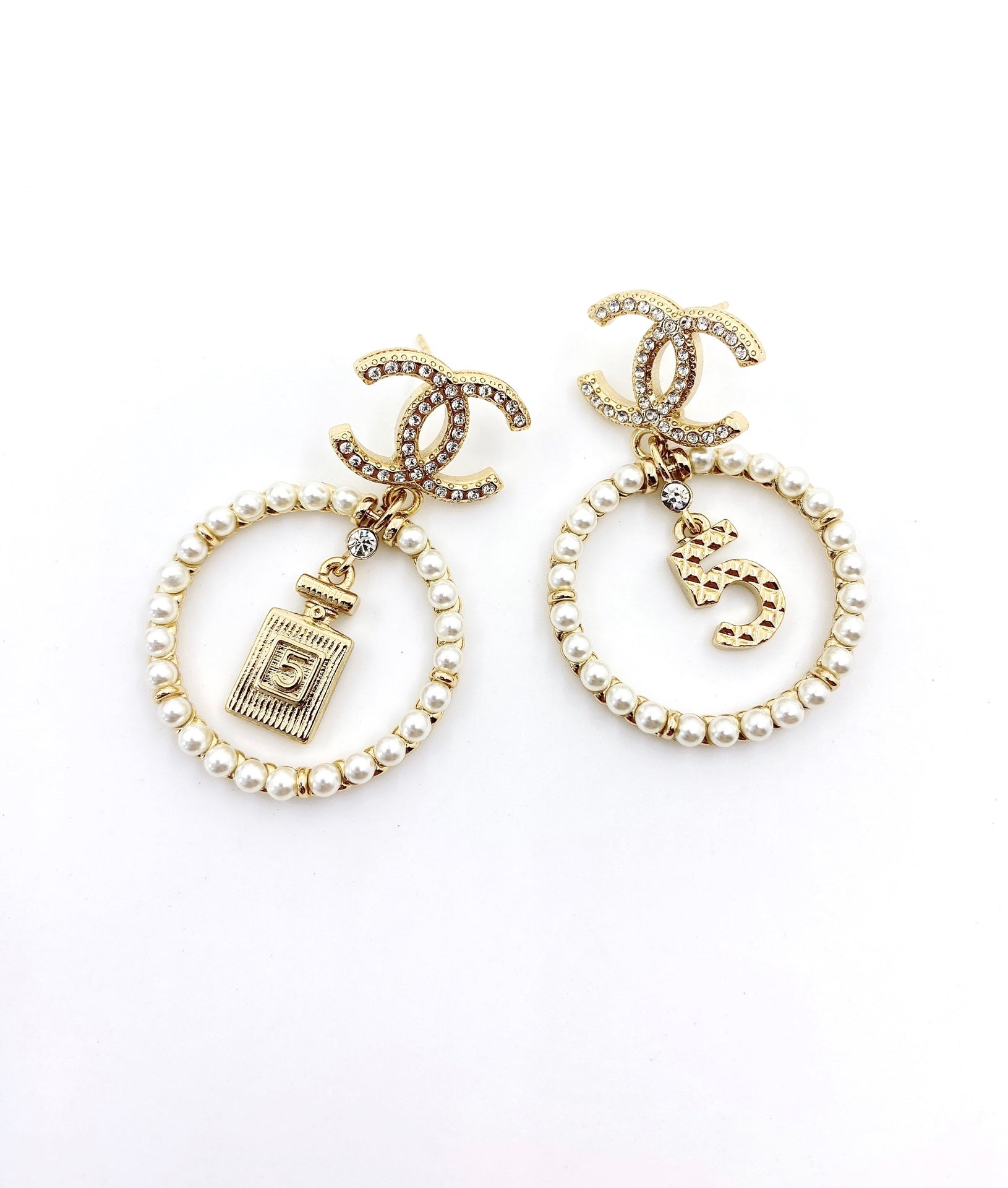 18K Chanel No. 5 Perfume Pendant Earrings