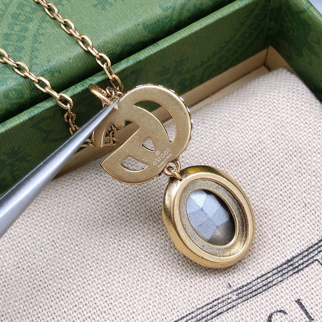 18K Gucci Double Crystal Necklace