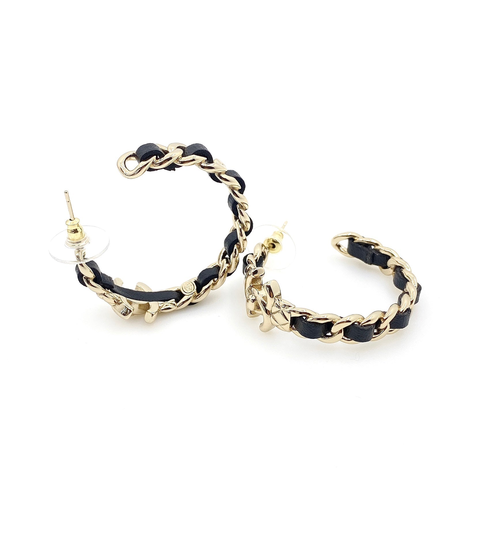 18K Chanel Circle Leather Earrings